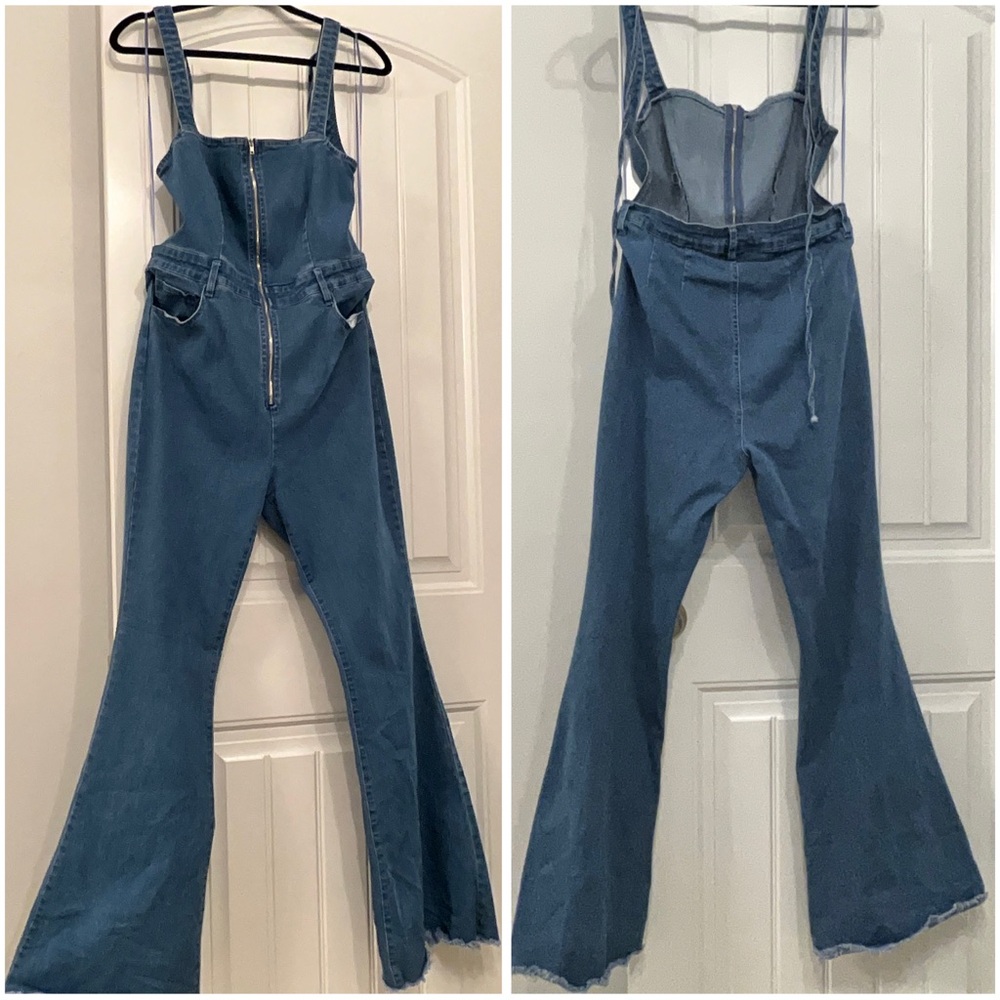 Blue Denim Jumpsuit with Flared Legs